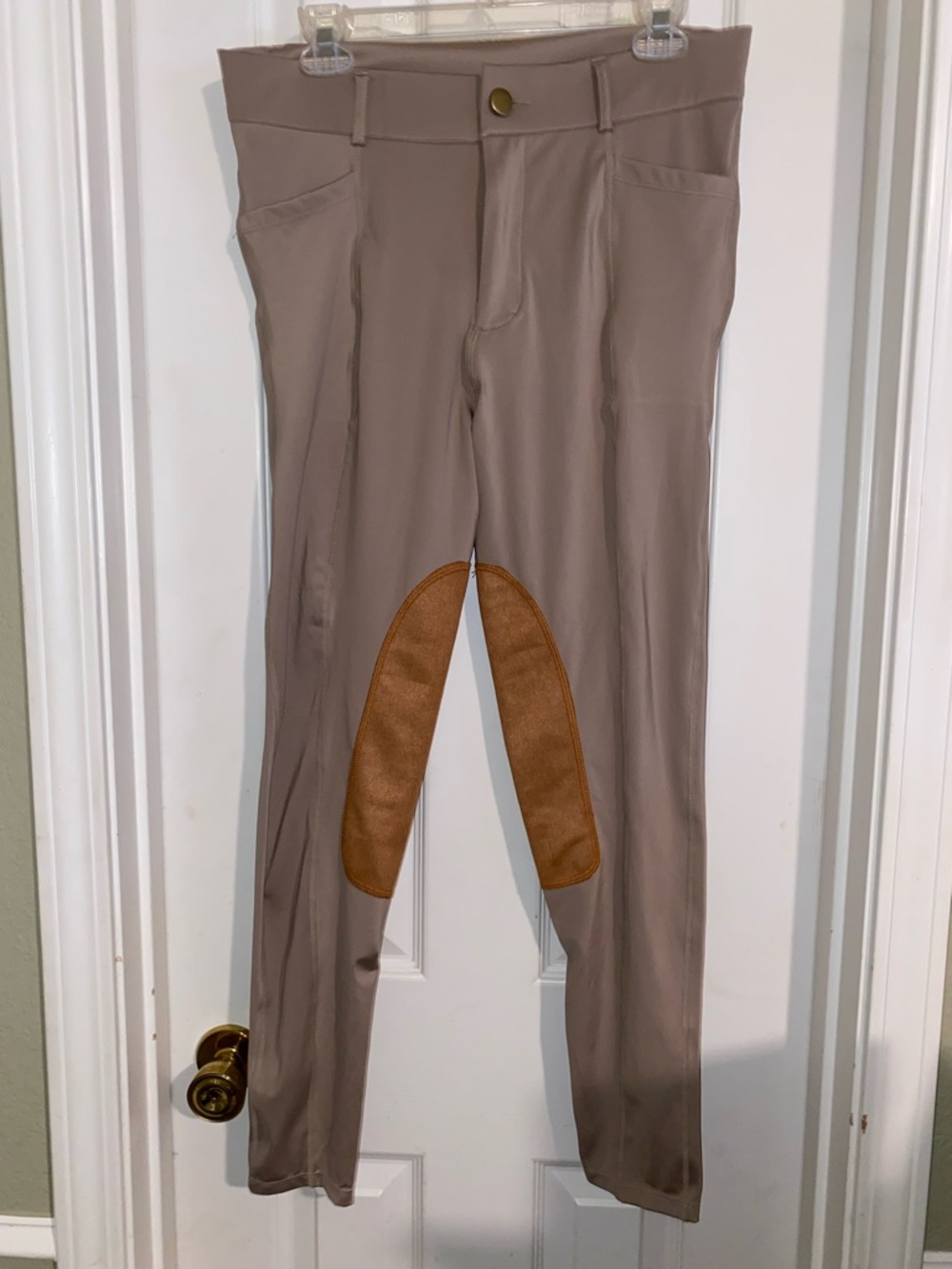 Taupe Equestrian-Style‎ Leggings with Brown Patch Knee Grip
